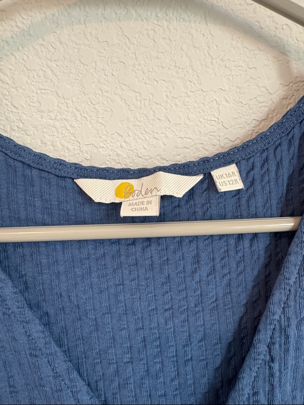 Boden Textured 100% cotton Blue V-Neck Dress 12R - Picture 2 of 6
